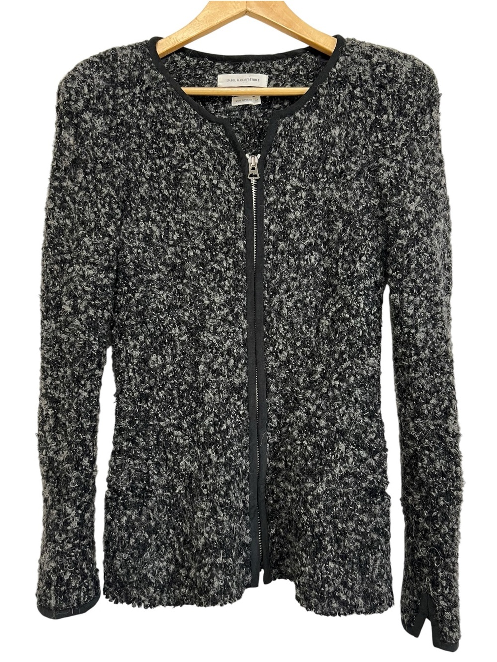 Isabel Marant Etoile Black & Gray Wool Blend Boucle Zip Jacket Size 40 (Medium)
